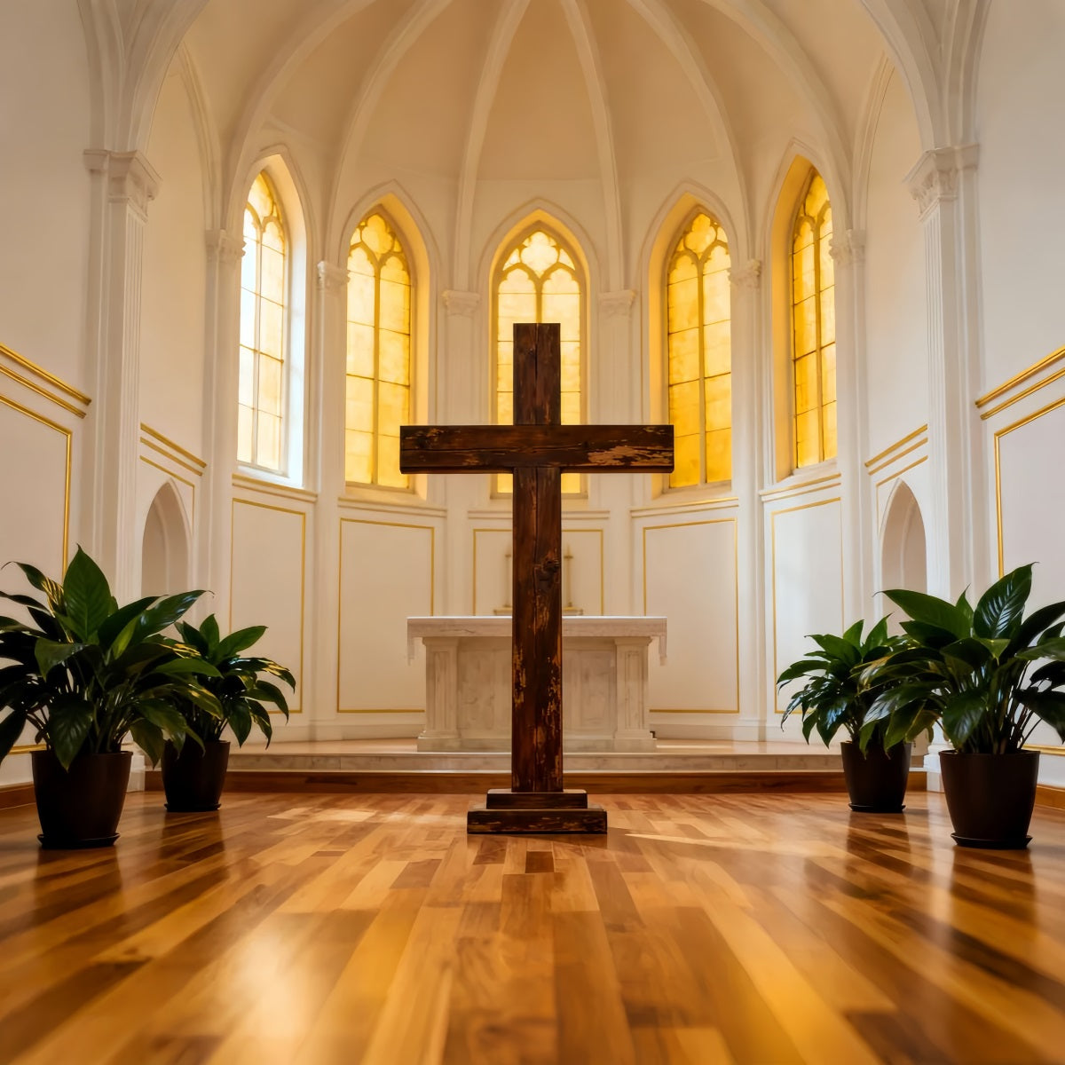 Church Easter Backdrop Golden Cathedral Cross Sanctuary Easter Backdrop 10x10 UK LXX61-45