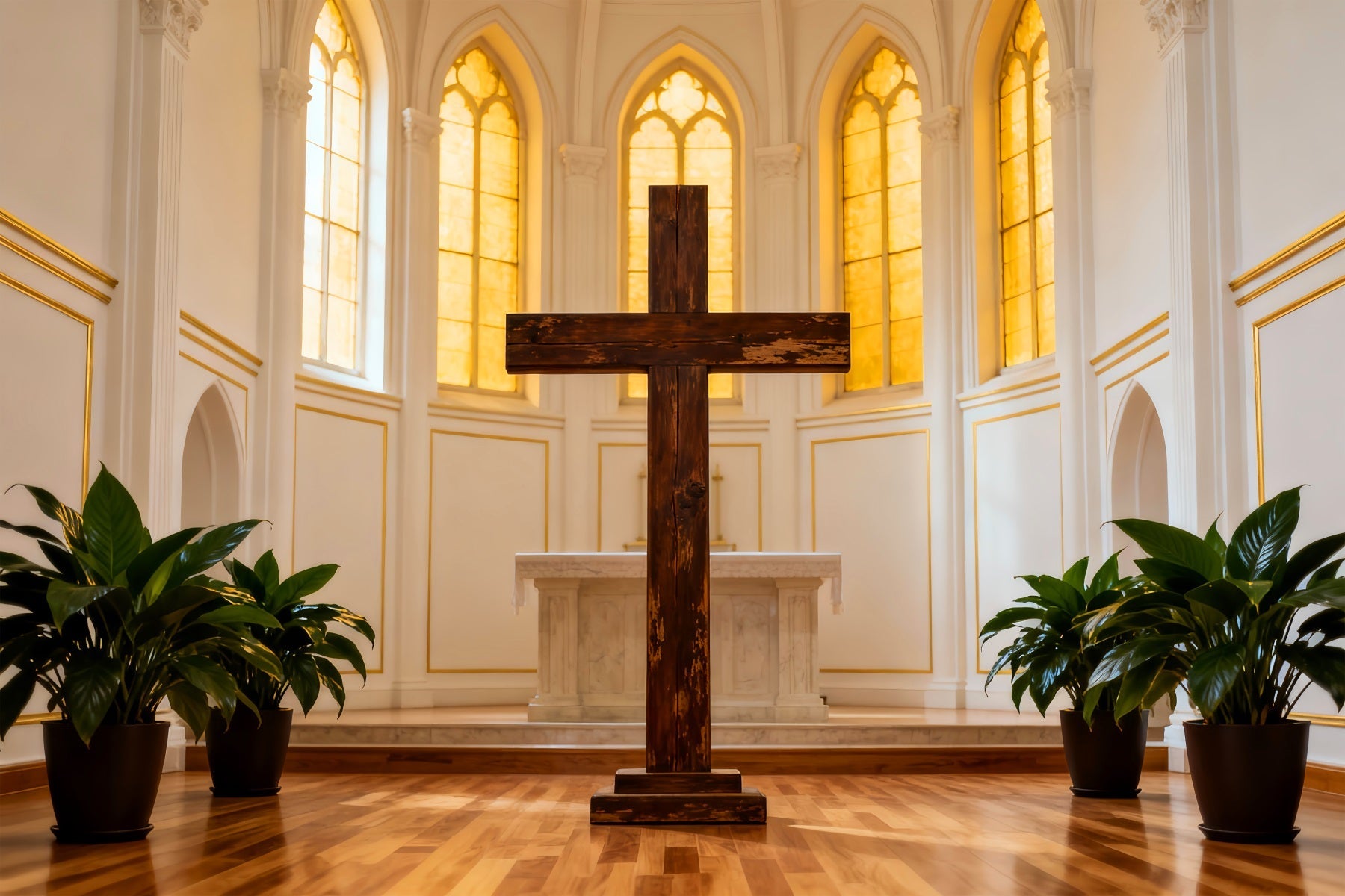 Church Easter Backdrop Golden Cathedral Cross Sanctuary Easter Backdrop 10x10 UK LXX61-45