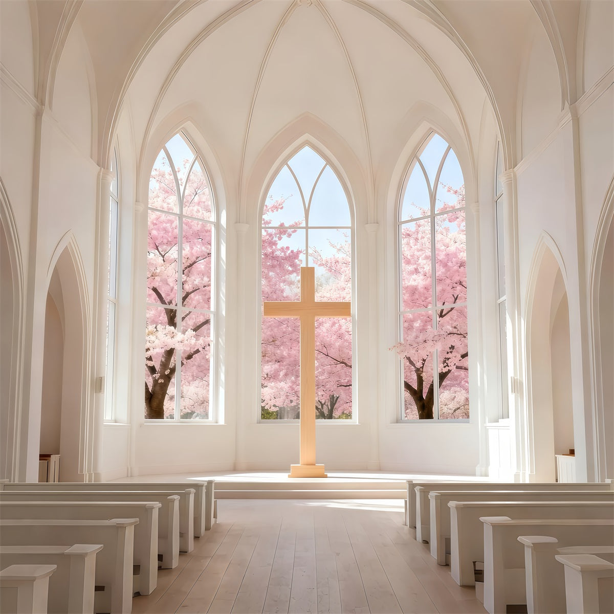 Church Easter Backdrop Cherry Blossom Chapel Cross Easy Easter Backdrops UK LXX61-46