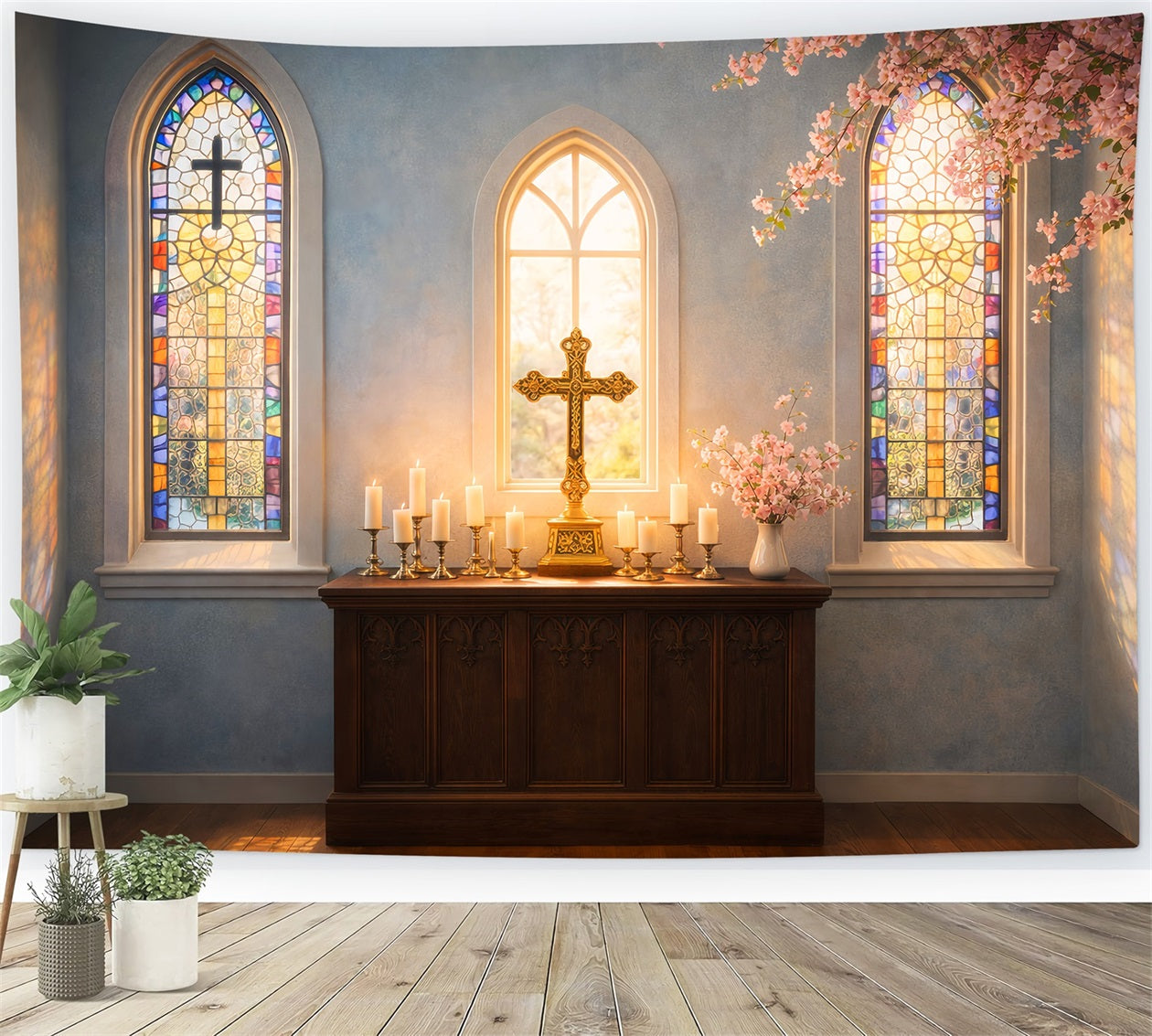 Easter Backdrop Ideas For Church Sunlit Stained Glass Cross Easter Themed Backdrops UK LXX61-47