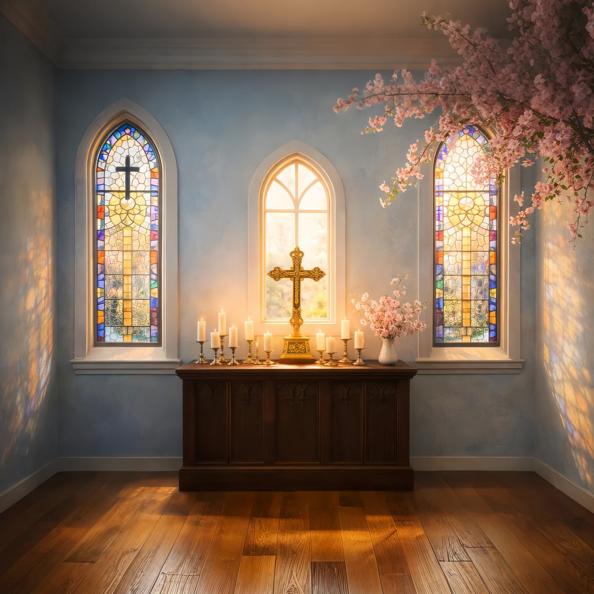 Easter Backdrop Ideas For Church Sunlit Stained Glass Cross Easter Themed Backdrops UK LXX61-47