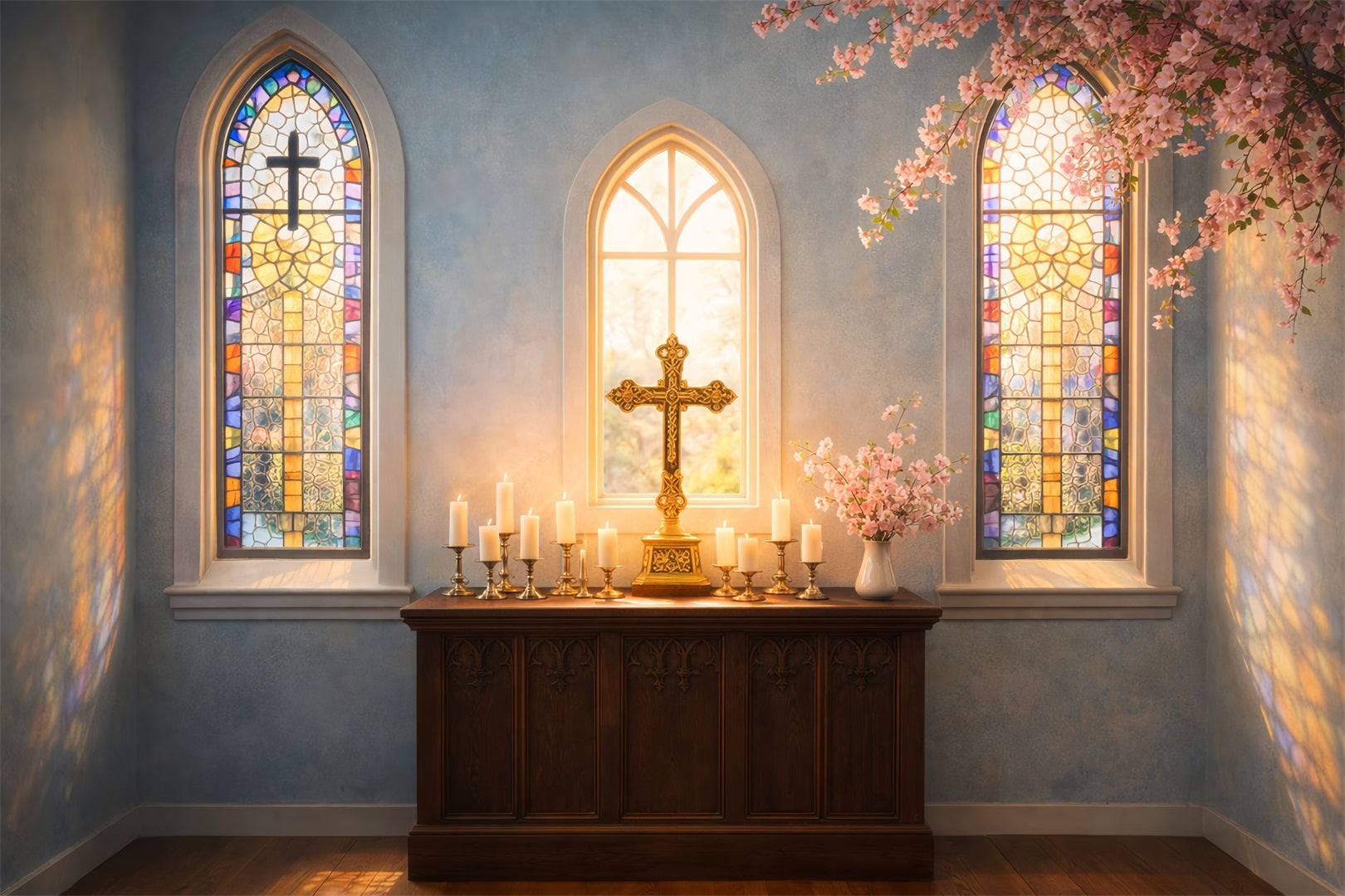 Easter Backdrop Ideas For Church Sunlit Stained Glass Cross Easter Themed Backdrops UK LXX61-47