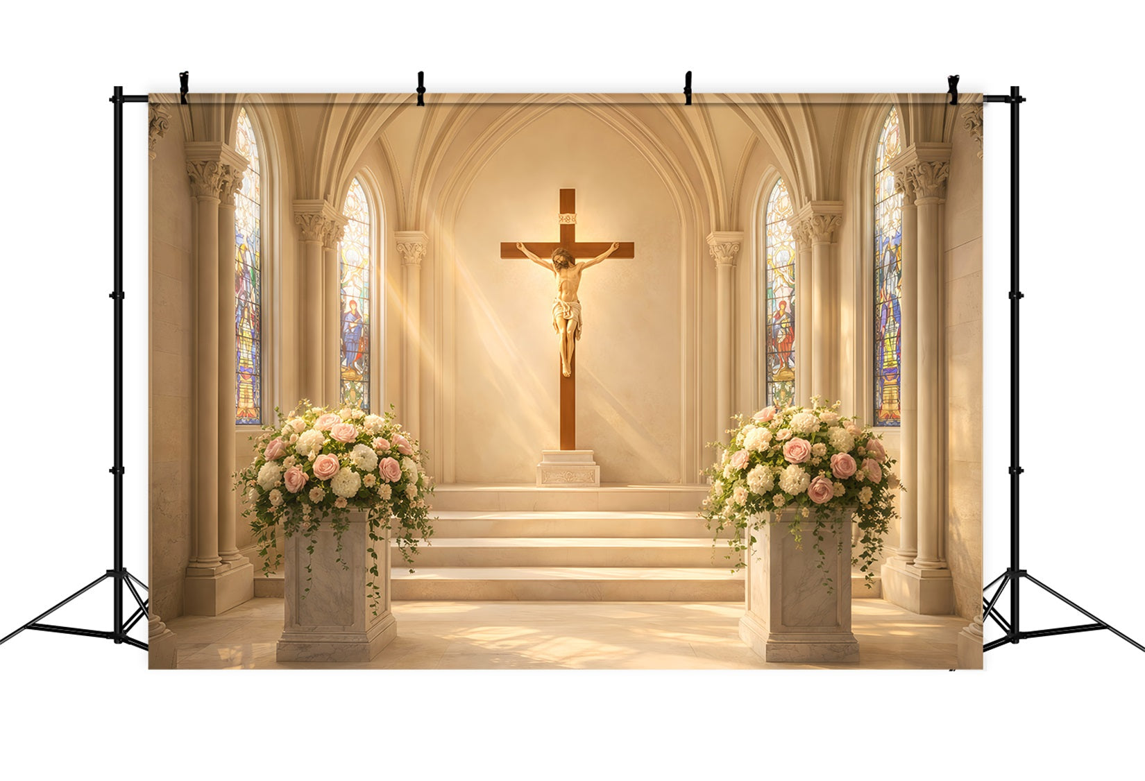 Church Easter Photo Backdrop Ideas Floral Crucifix Cathedral Light Backdrop Ideas For Easter UK LXX61-48