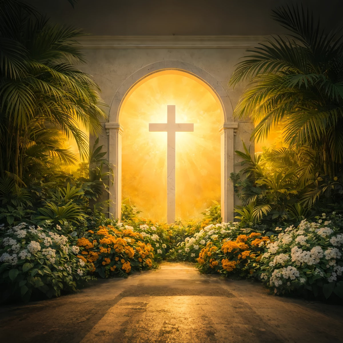 Easter Church Backdrop Ideas Golden Cross Garden Light Portal Easter Backdrop Photos UK LXX61-53