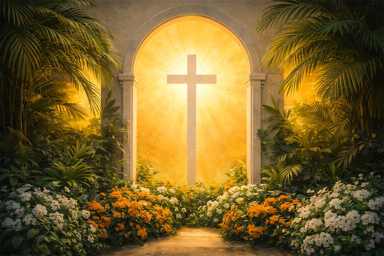 Easter Church Backdrop Ideas Golden Cross Garden Light Portal Easter Backdrop Photos UK LXX61-53