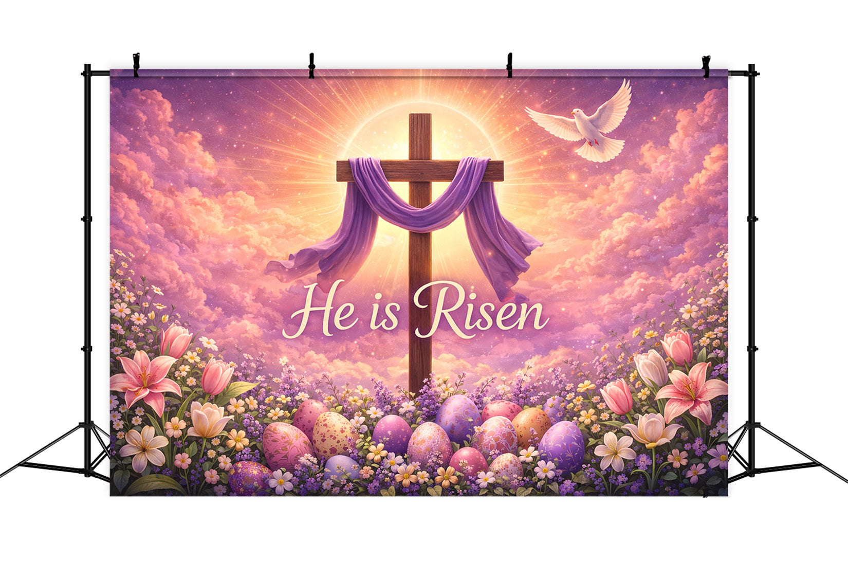 Easter Church Backdrops He Is Risen Radiant Cross Easter Photography Backdrop Ideas UK LXX61-55