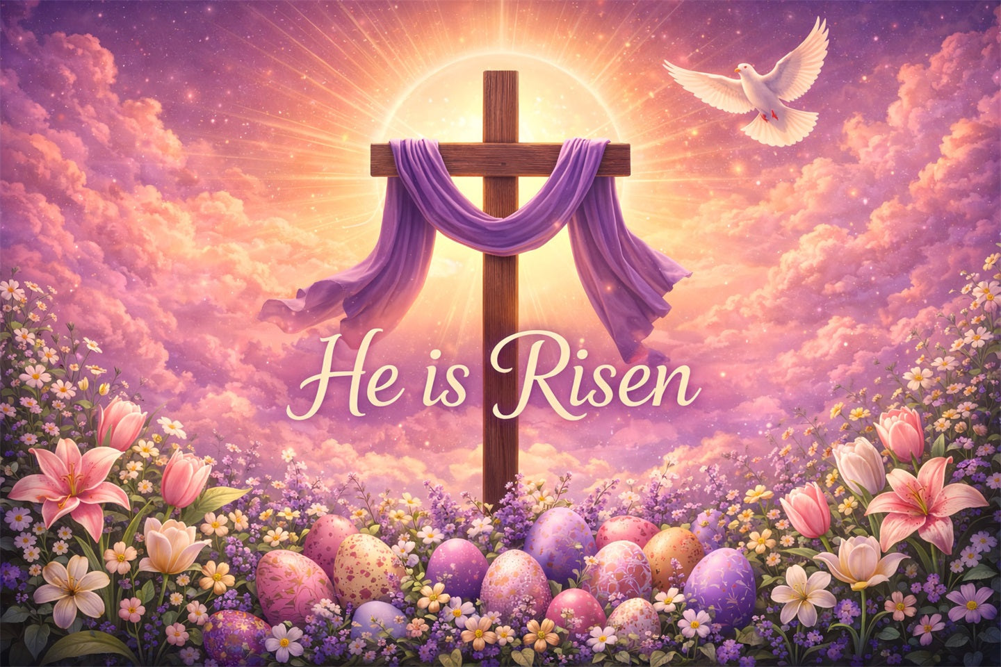 Easter Church Backdrops He Is Risen Radiant Cross Easter Photography Backdrop Ideas UK LXX61-55