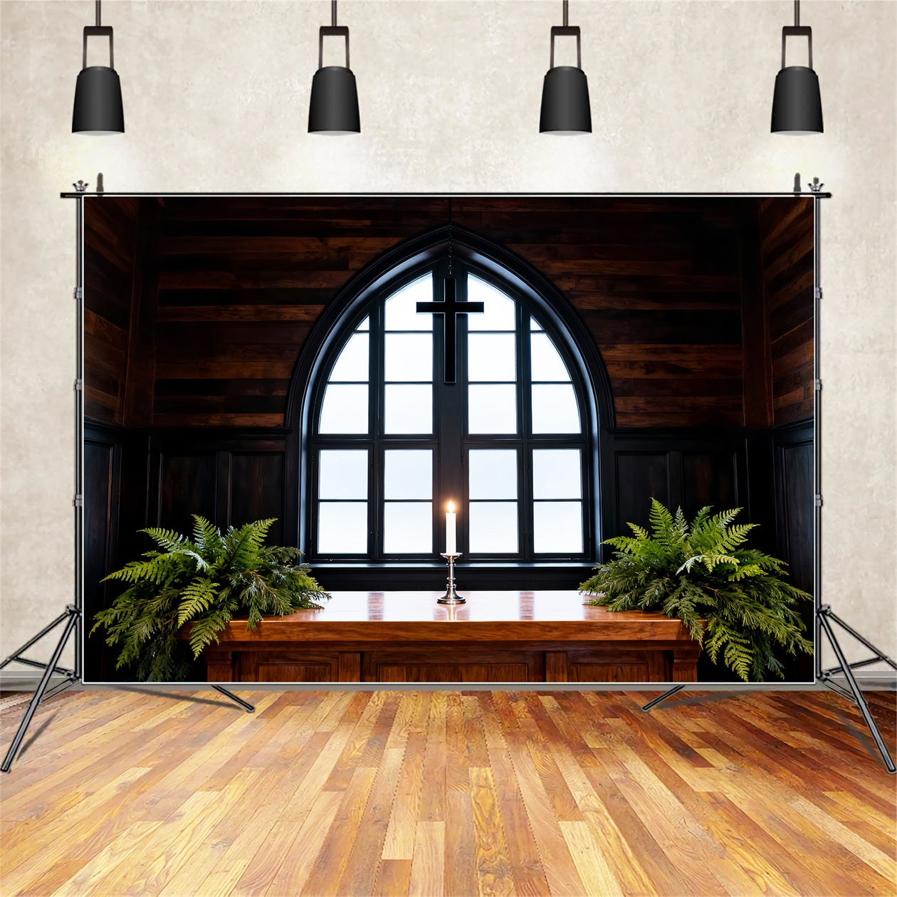 Easter Photo Backdrop Church Rustic Chapel Cross Candlelight Easter Backdrop Backdrops UK LXX61-59