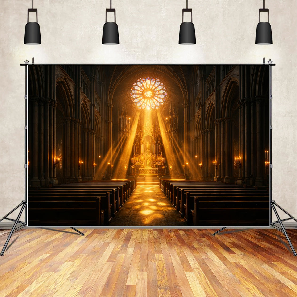 Easter Photo Backdrop Church Golden Cathedral Light Rays Simple Easter Photo Backdrop UK LXX61-61