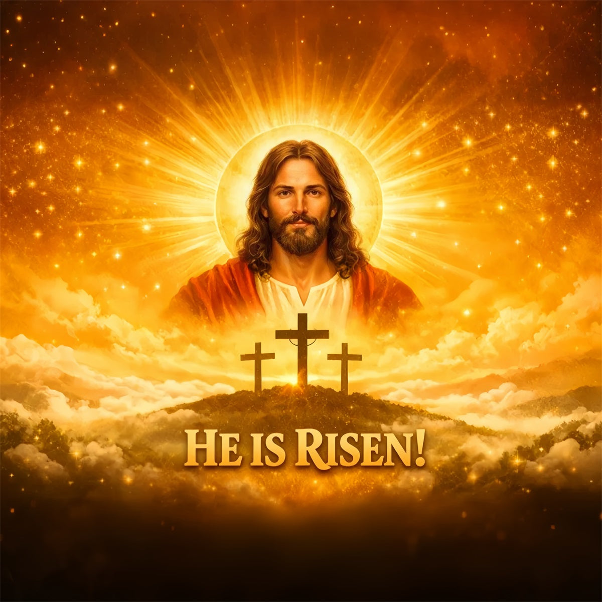 Religious Easter Backdrops Resurrected Christ Golden Glory Easter Backdrop Pictures UK LXX61-62