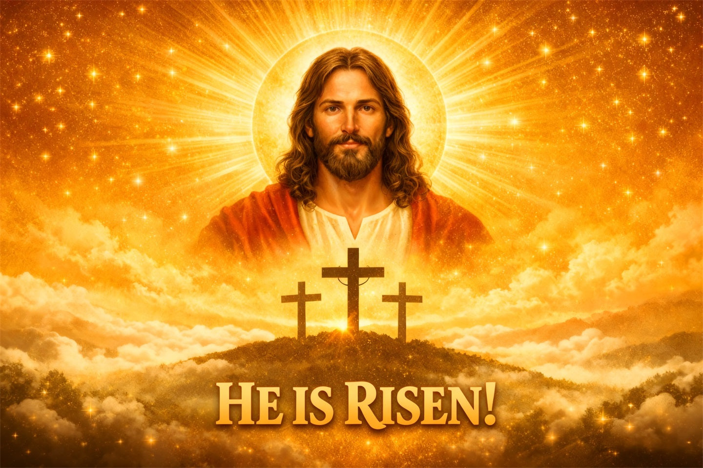 Religious Easter Backdrops Resurrected Christ Golden Glory Easter Backdrop Pictures UK LXX61-62