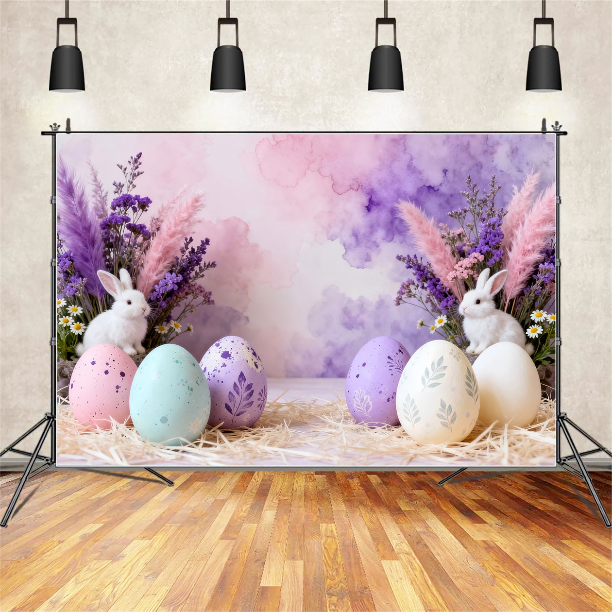 Easter Birthday Backdrop Pastel Bunny Egg Stilllife Easter Party Backdrop UK LXX61-64
