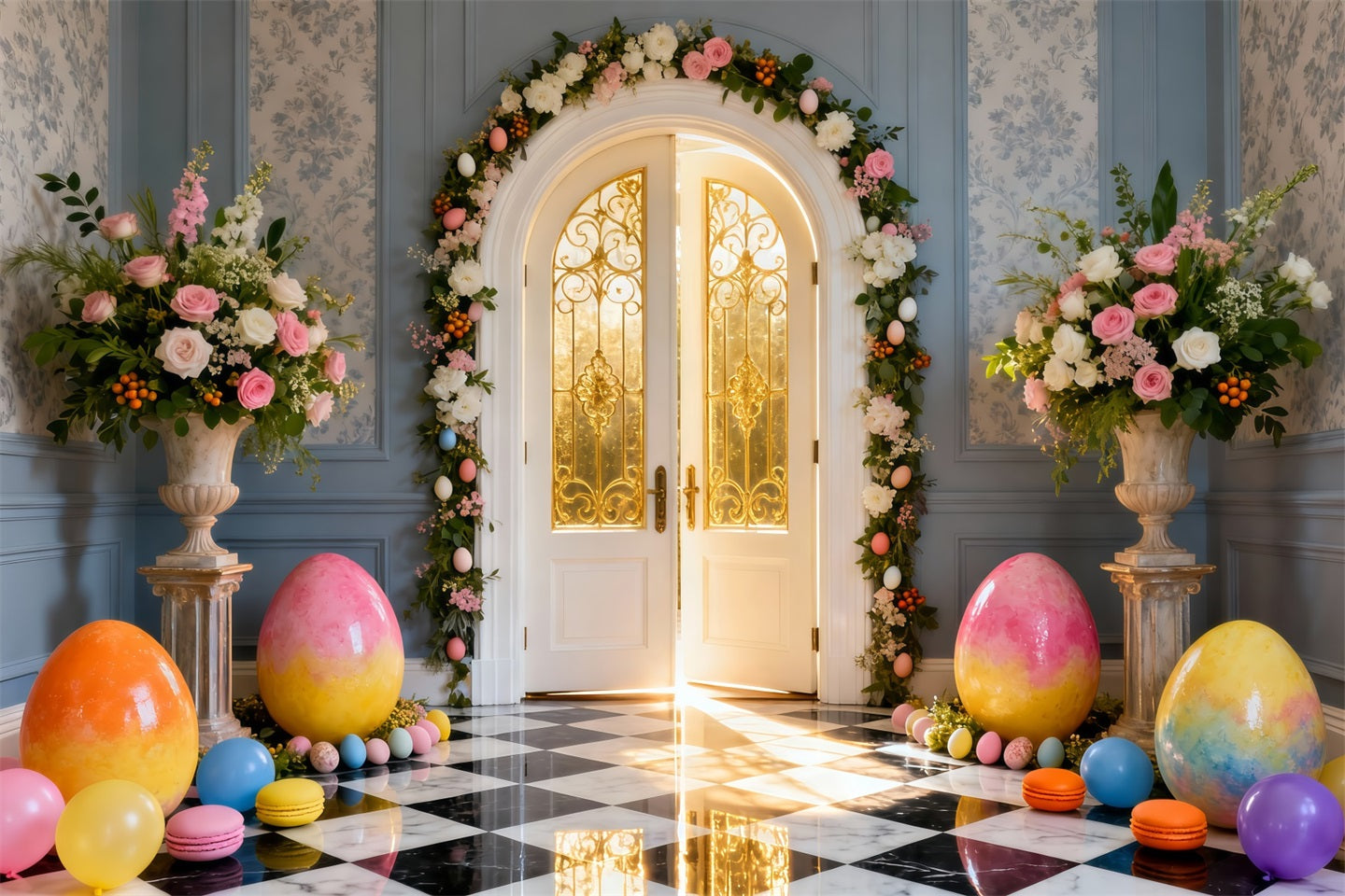 Easter Sunday Backdrop Ideas Golden Archway Egg Hall Easter Photography Backdrop Ideas UK LXX61-65