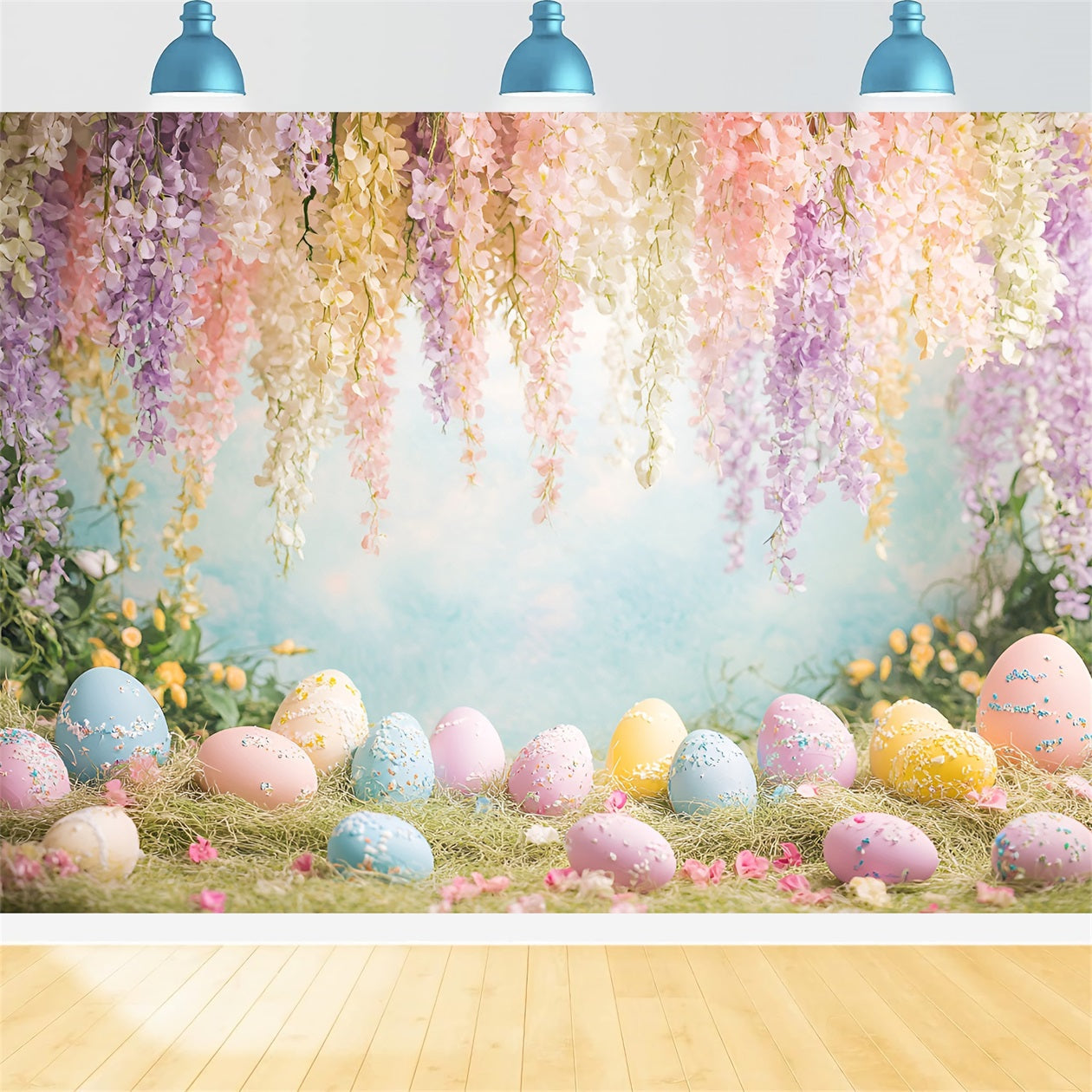 Easter Eggs Backdrop Hanging Wisteria Wildflower Meadow Easter Play Backdrops UK LXX61-66
