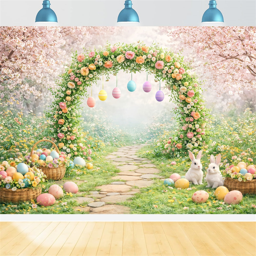 Easter Stage Backdrops Blooming Garden Arch Bunny Eggs Easter Backdrop Photoshoot UK LXX61-67