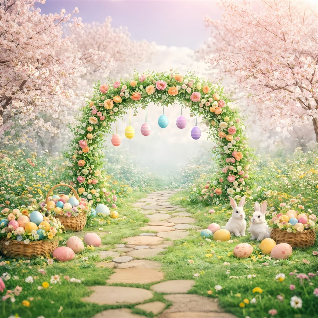 Easter Stage Backdrops Blooming Garden Arch Bunny Eggs Easter Backdrop Photoshoot UK LXX61-67