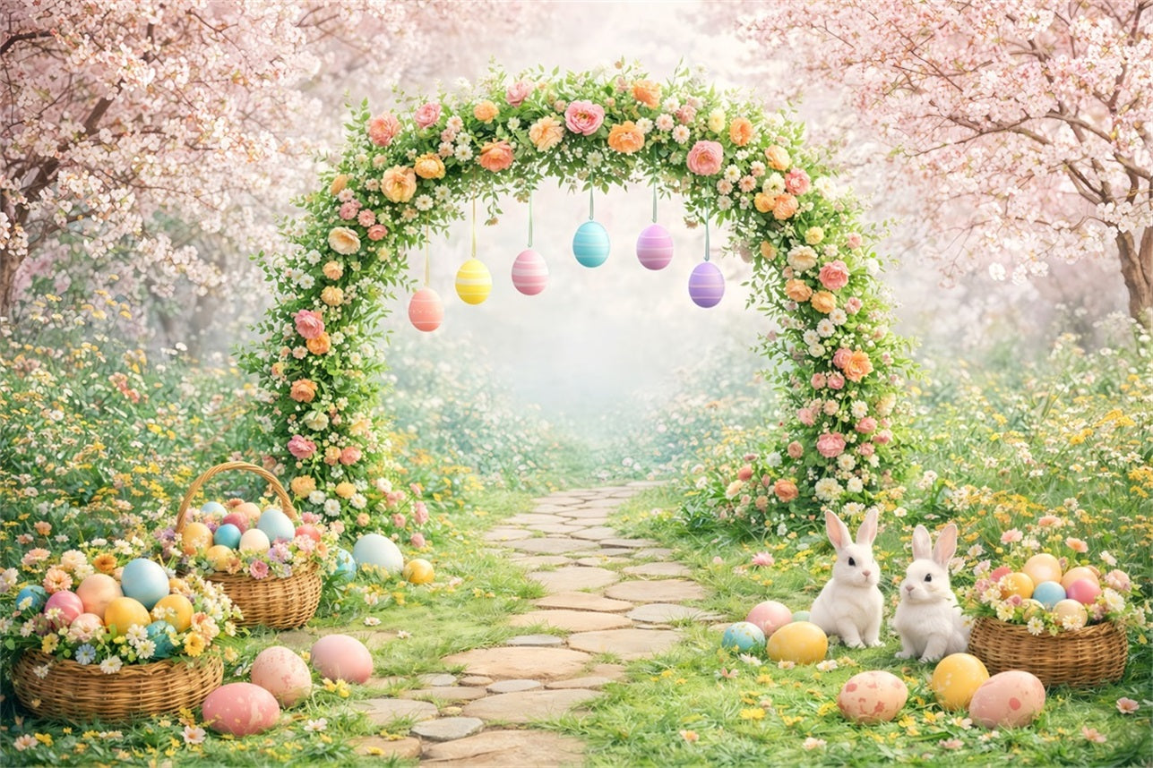 Easter Stage Backdrops Blooming Garden Arch Bunny Eggs Easter Backdrop Photoshoot UK LXX61-67