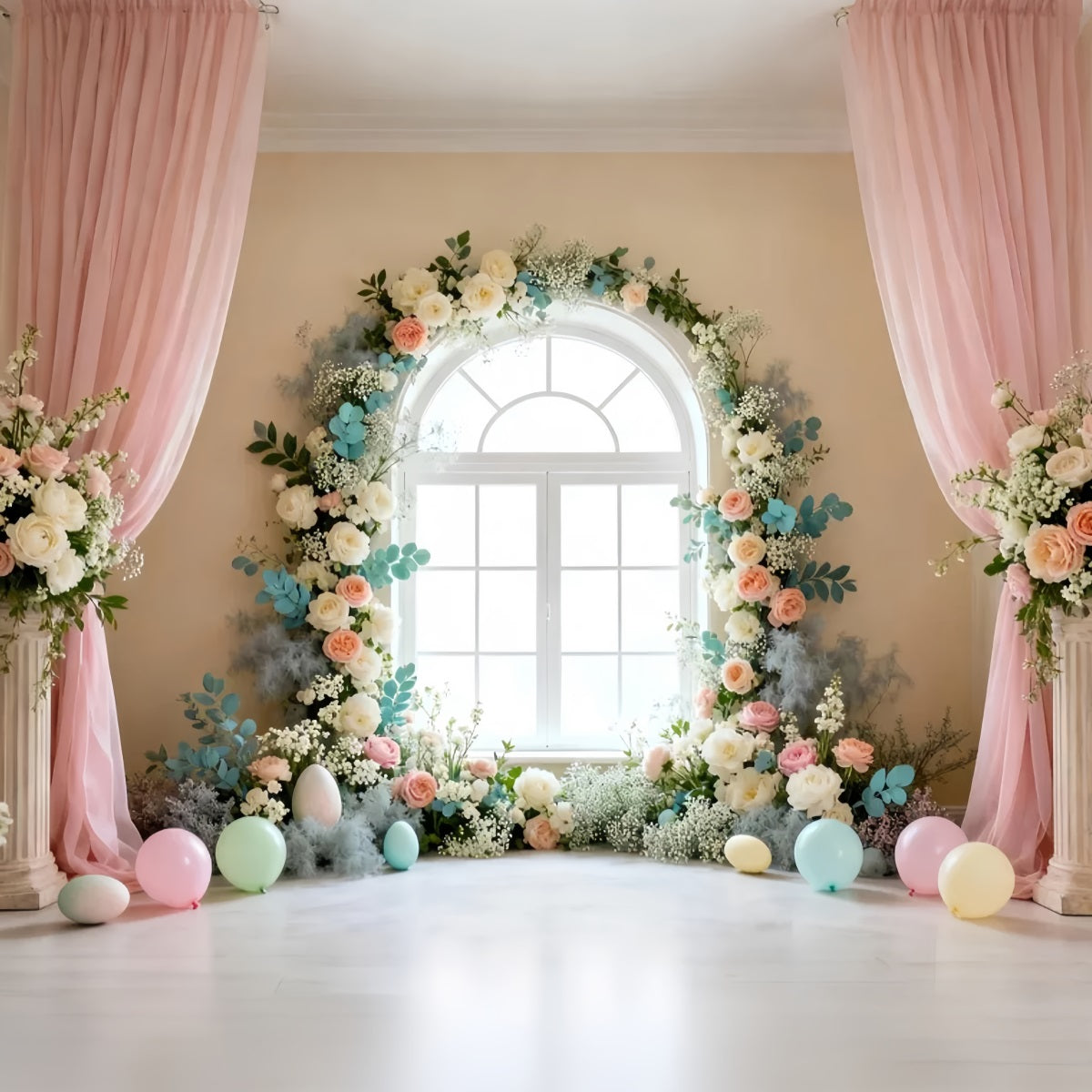 Easter Spring Backdrop Elegant Floral Window Wreath Easter Backdrop Lighting Studio UK LXX61-68