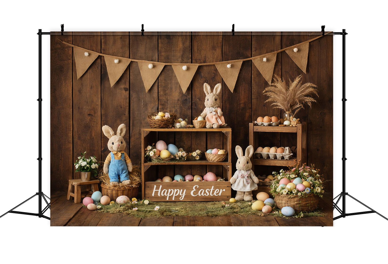 Easter Bunny Backdrops Rustic Wood Farmhouse Eggs Happy Easter Backdrops UK LXX61-70