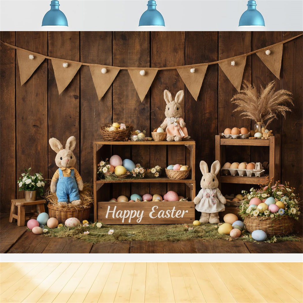 Easter Bunny Backdrops Rustic Wood Farmhouse Eggs Happy Easter Backdrops UK LXX61-70