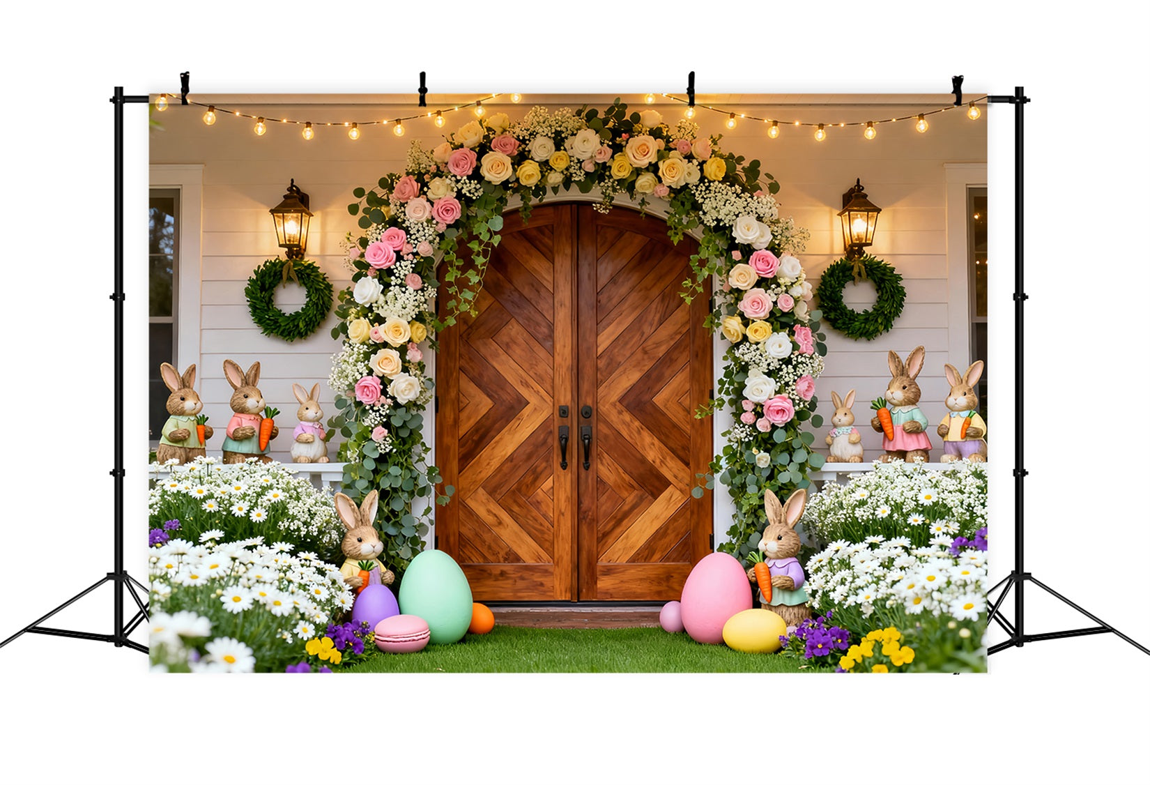 Easter Bunny Backdrops Pastel Floral Window Wreath Easter Backdrops Ideas UK LXX61-72