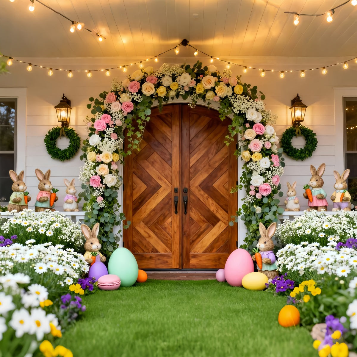 Easter Bunny Backdrops Pastel Floral Window Wreath Easter Backdrops Ideas UK LXX61-72
