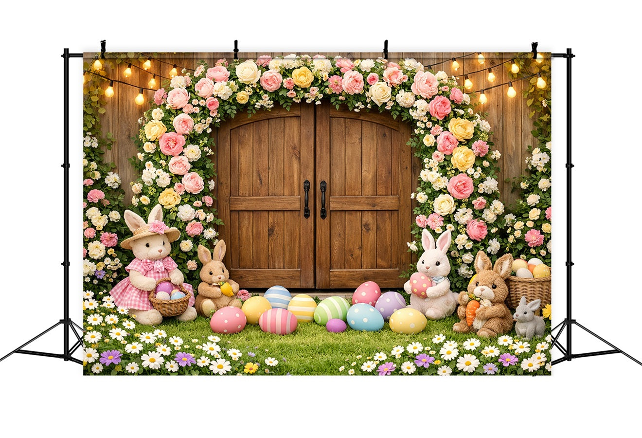 Easter Bunny Backdrops Rustic Wooden Cross Floral Easter Backdrops Ideas UK LXX61-73