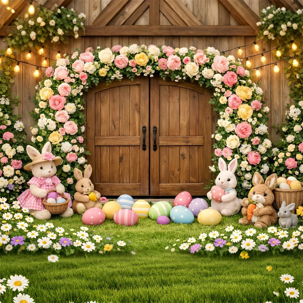 Easter Bunny Backdrops Rustic Wooden Cross Floral Easter Backdrops Ideas UK LXX61-73