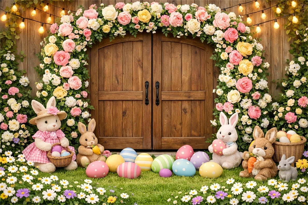 Easter Bunny Backdrops Rustic Wooden Cross Floral Easter Backdrops Ideas UK LXX61-73