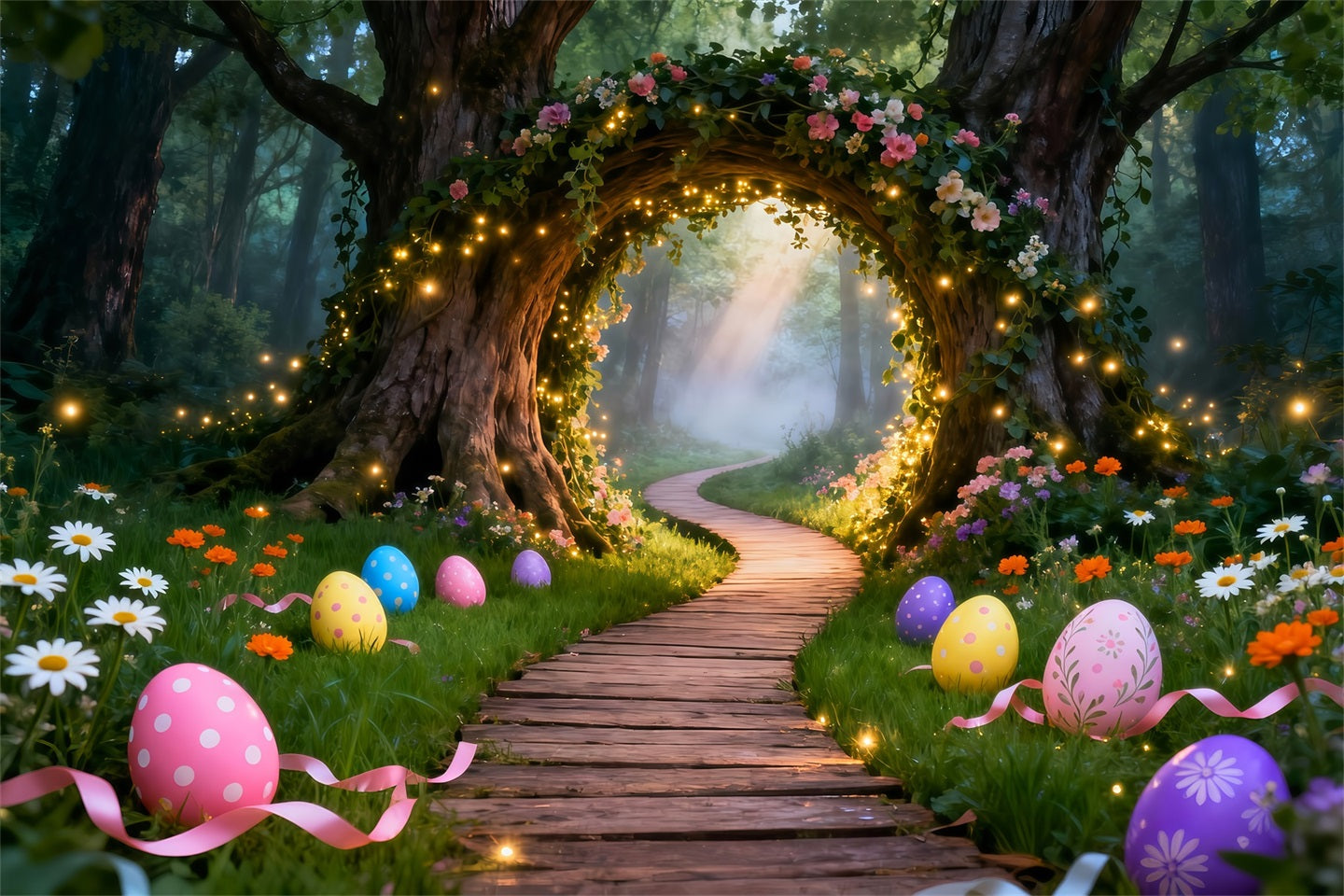 Easter Egg Backdrop Enchanted Forest Lighted Arch Path Outdoor Easter Backdrop Ideas UK LXX61-75