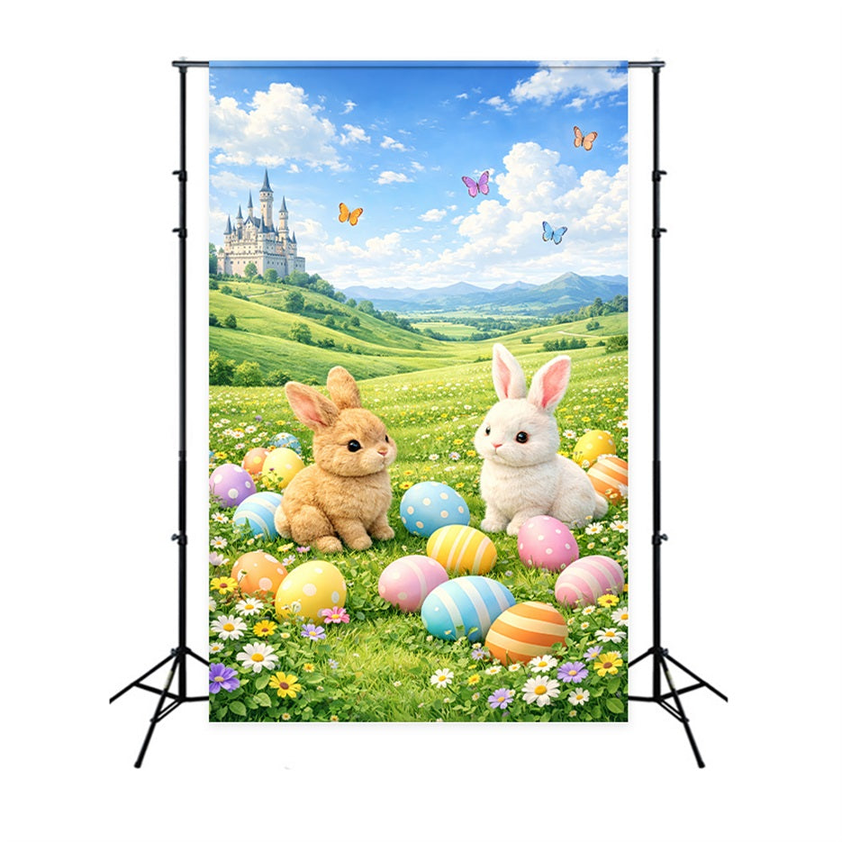 Easter Egg Backdrop Fairytale Meadow Castle Bunny 10x10 Easter Backdrop UK LXX61-76