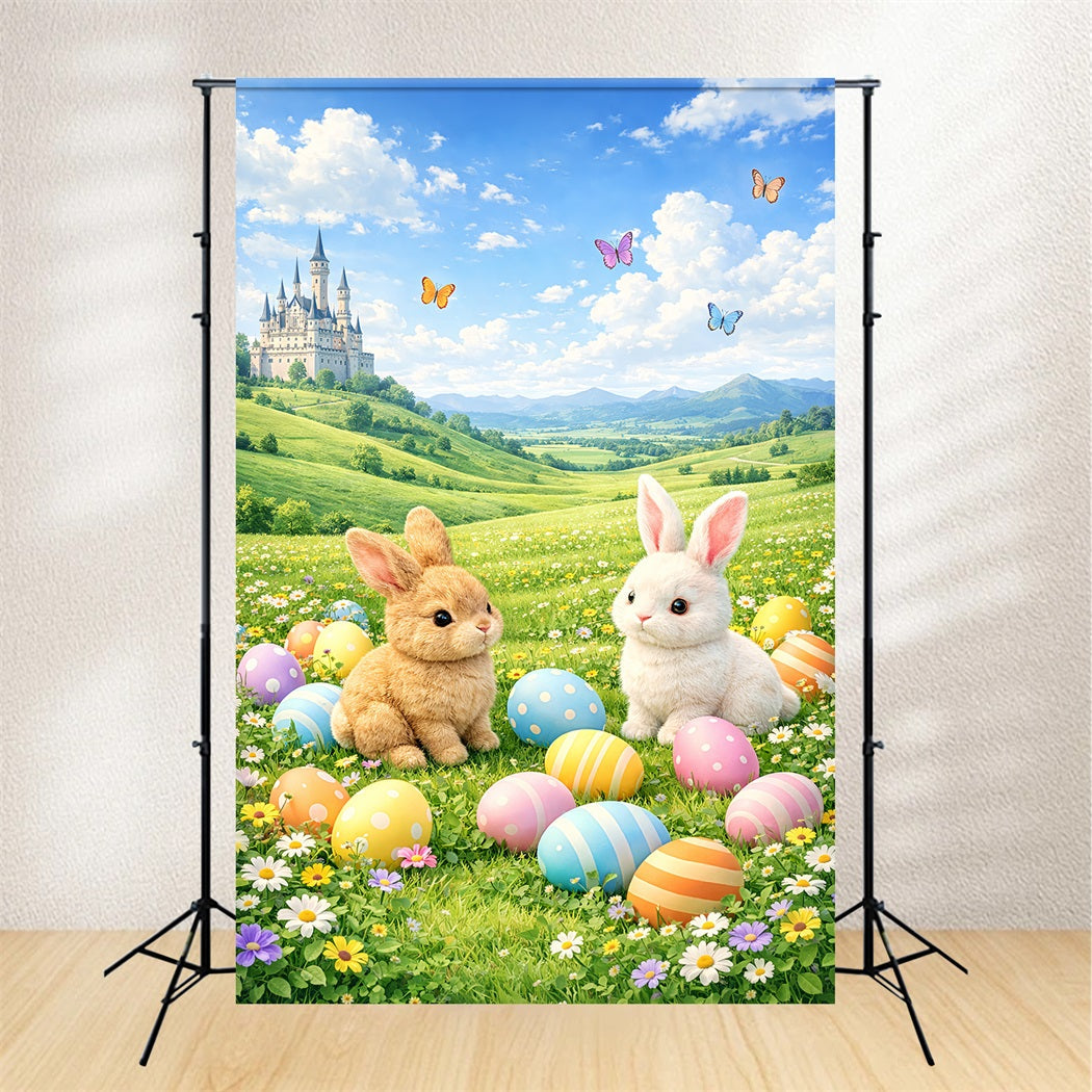 Easter Egg Backdrop Fairytale Meadow Castle Bunny 10x10 Easter Backdrop UK LXX61-76