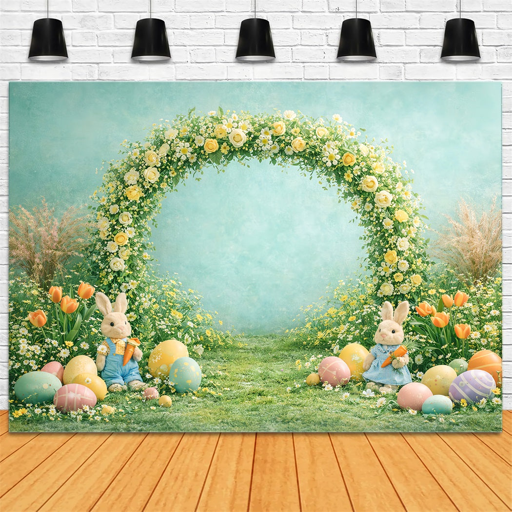 Egg Backdrop Spring Floral Arch Bunny Tulip Photography Easter Backdrops UK LXX61-79