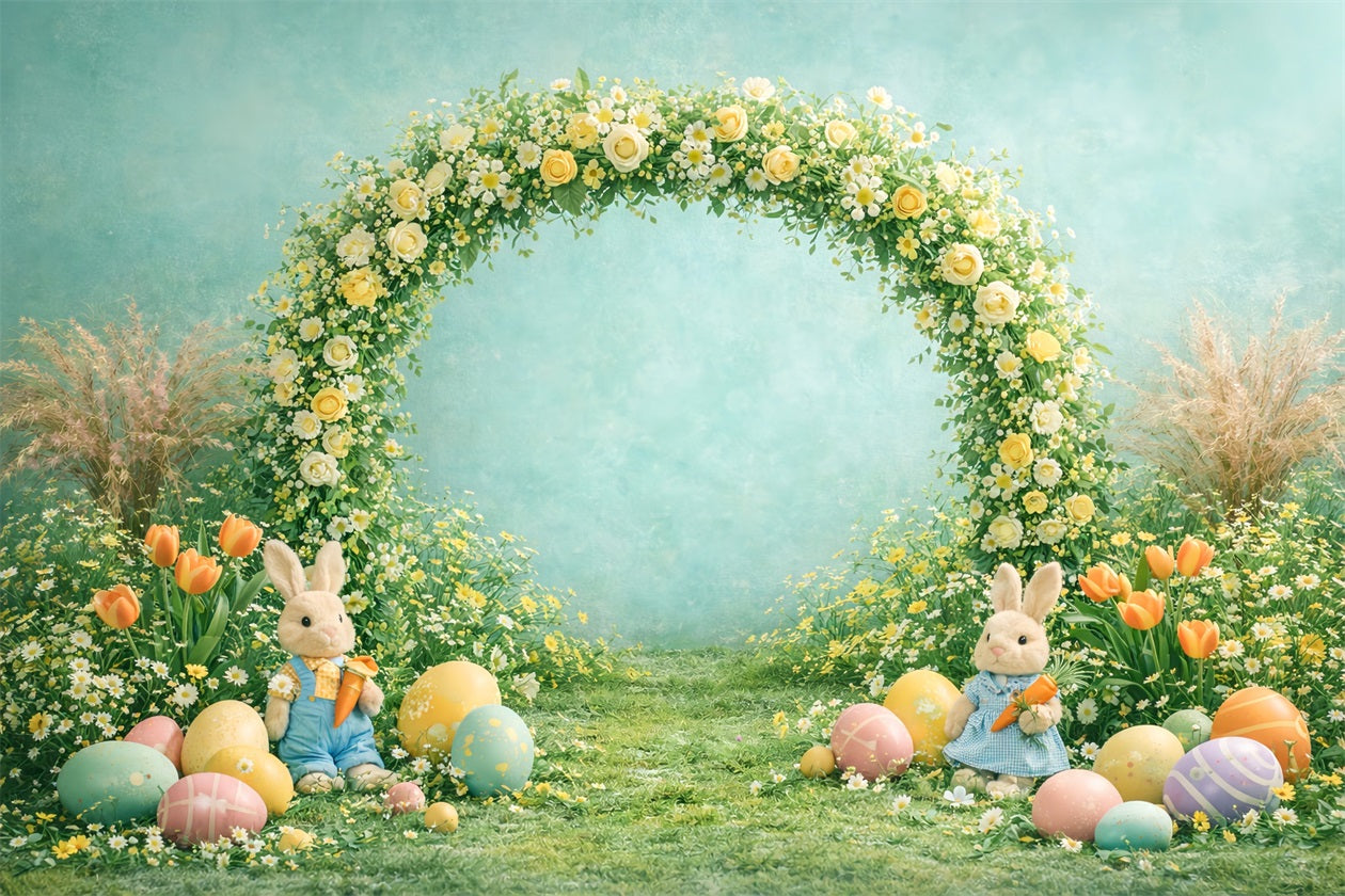 Egg Backdrop Spring Floral Arch Bunny Tulip Photography Easter Backdrops UK LXX61-79