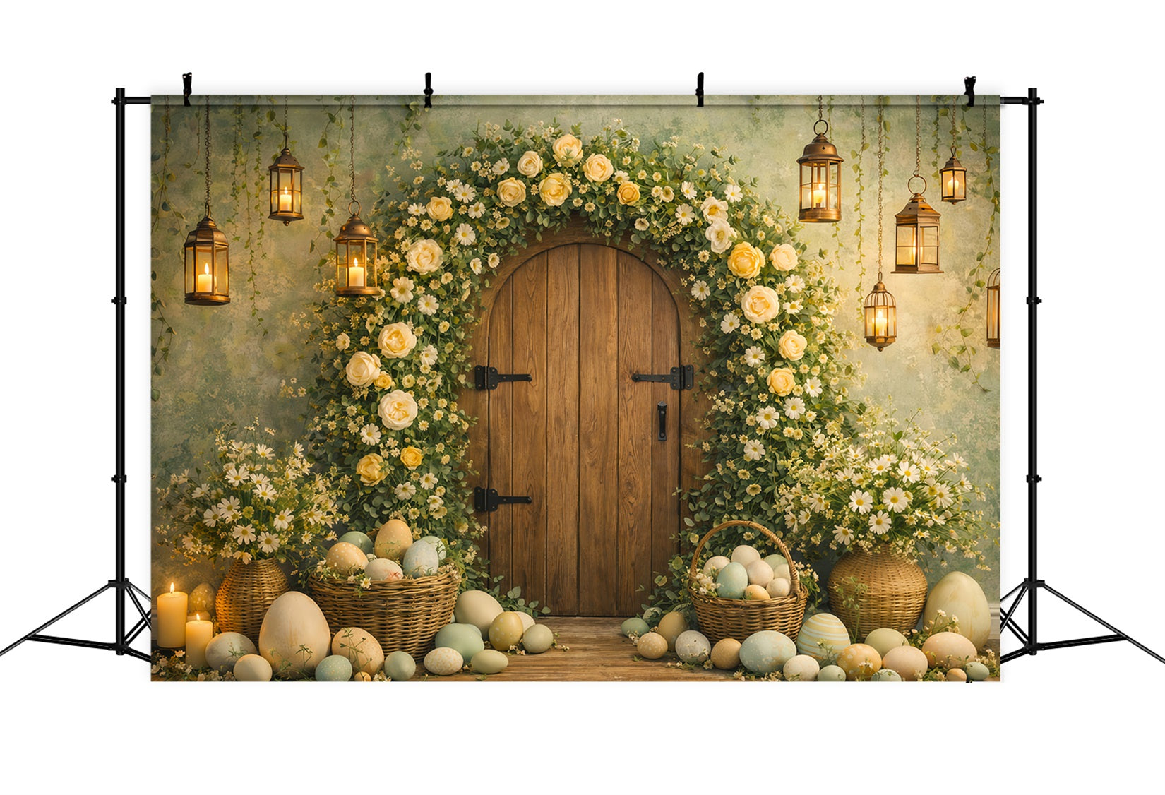 Easter Egg Photo Backdrop Floral Arch Rustic Door My First Easter Backdrop UK LXX61-81