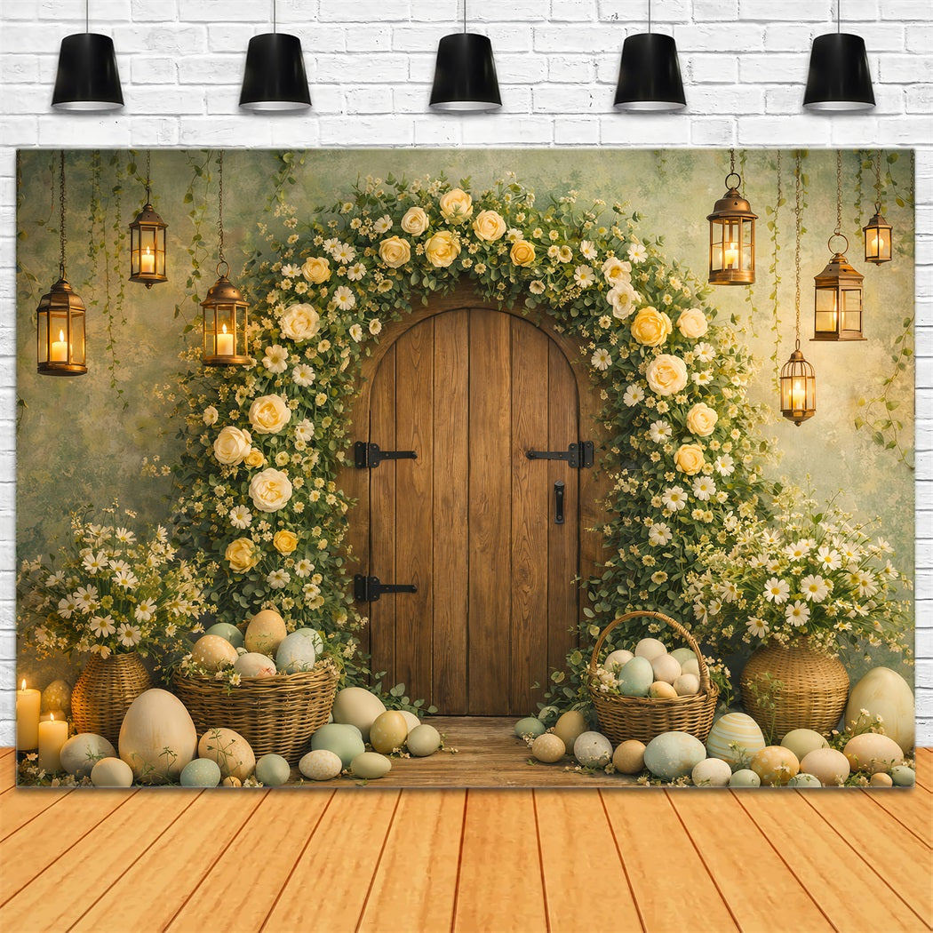 Easter Egg Photo Backdrop Floral Arch Rustic Door My First Easter Backdrop UK LXX61-81