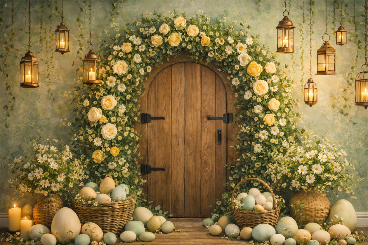 Easter Egg Photo Backdrop Floral Arch Rustic Door My First Easter Backdrop UK LXX61-81