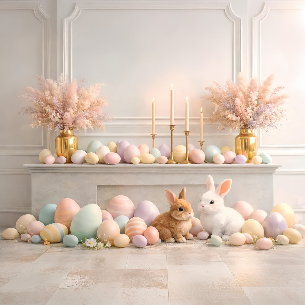Easter Eggs Backdrop Elegant Mantel Bunny Retro Wall Easter Backdrop Photo UK LXX61-86