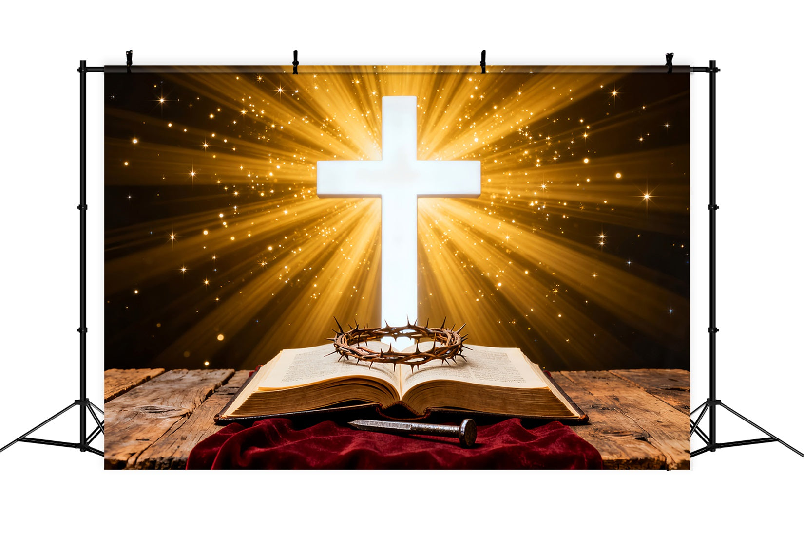 Christian Easter Photo Backdrops Radiant Cross Holy Scripture Photography Easter Backdrop Ideas UK LXX61-87