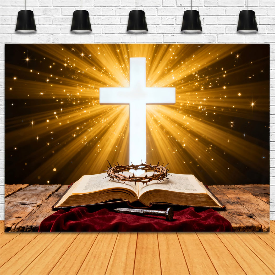 Christian Easter Photo Backdrops Radiant Cross Holy Scripture Photography Easter Backdrop Ideas UK LXX61-87