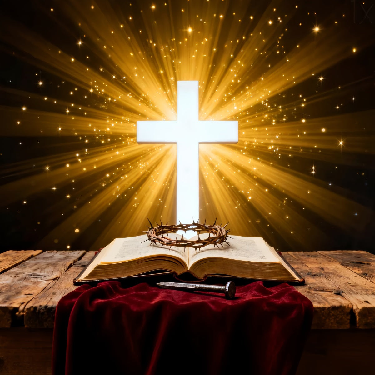 Christian Easter Photo Backdrops Radiant Cross Holy Scripture Photography Easter Backdrop Ideas UK LXX61-87