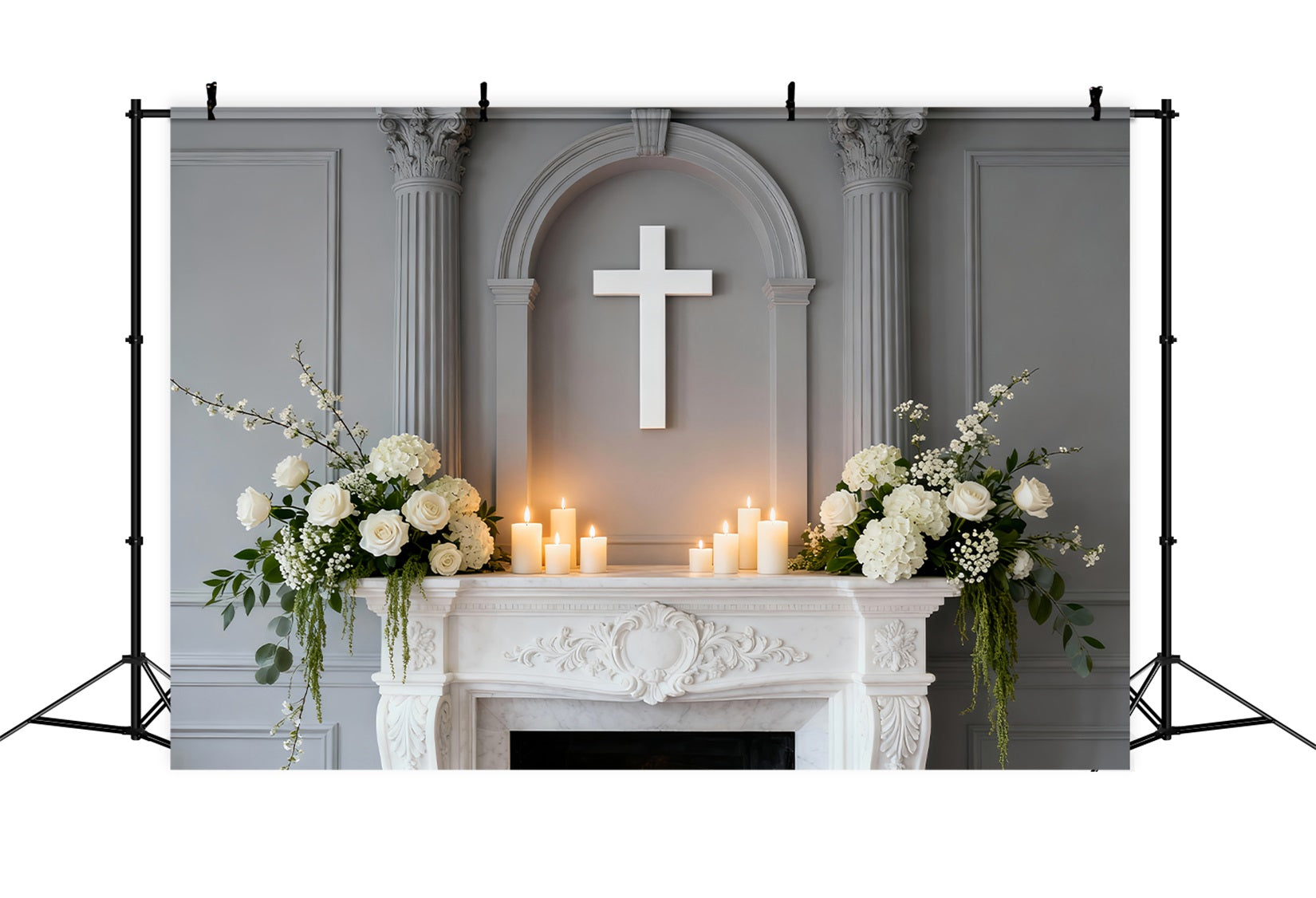 Church Backdrop For Easter Elegant Altar White Cross Photography Backdrops For Easter UK LXX61-89