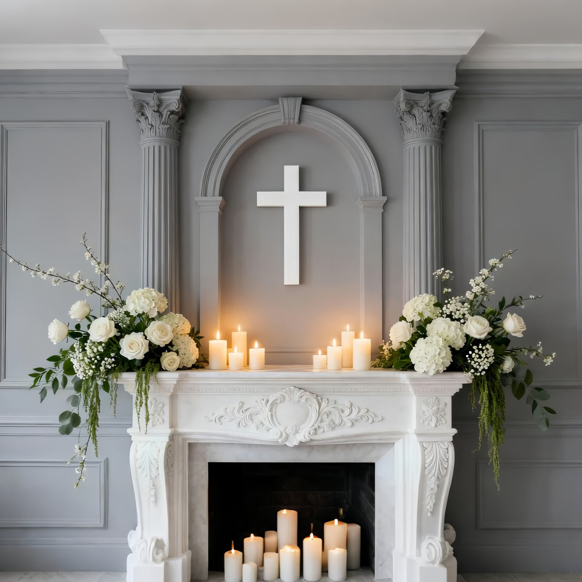Church Backdrop For Easter Elegant Altar White Cross Photography Backdrops For Easter UK LXX61-89