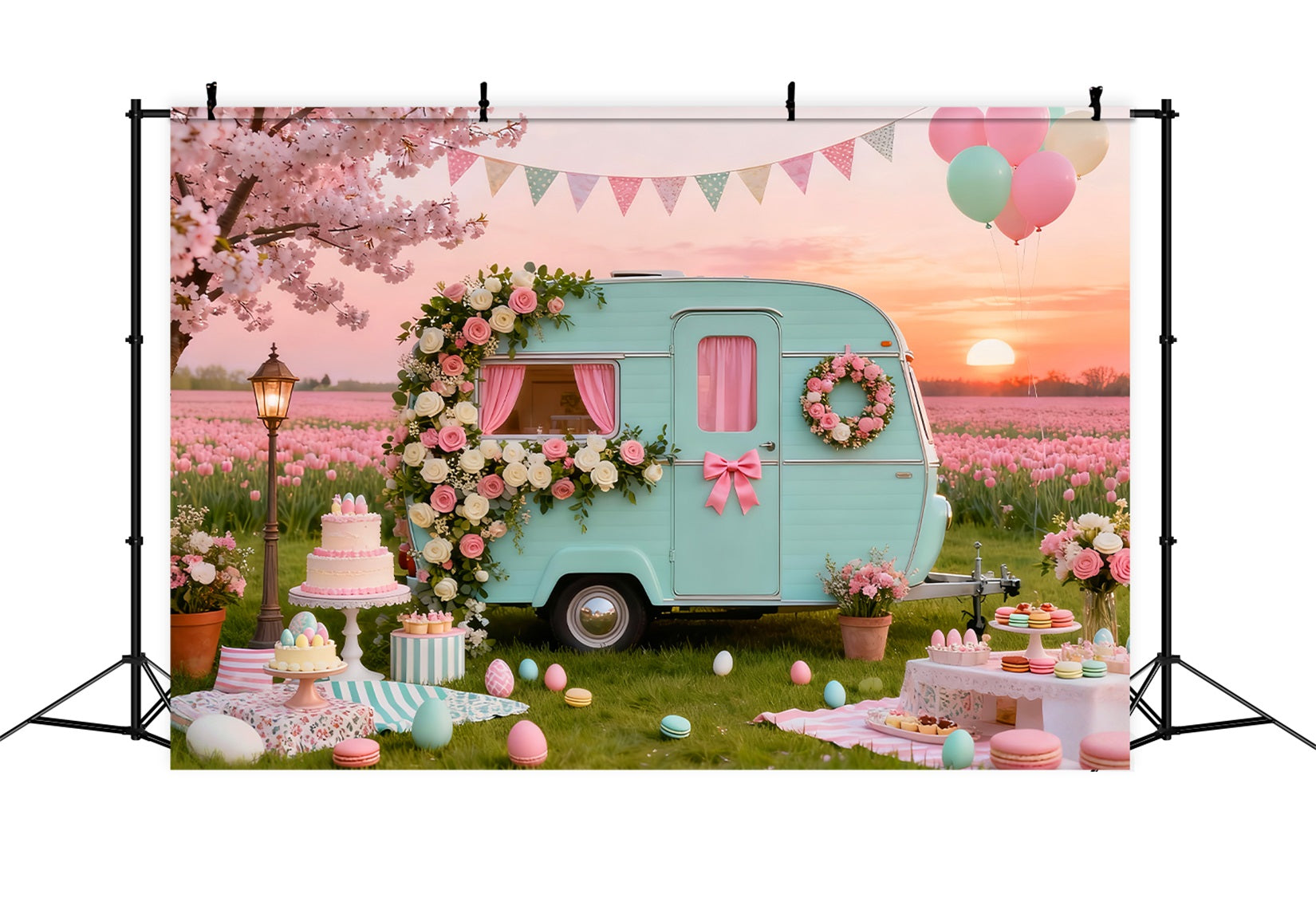Egg Backdrop Vintage Floral Caravan Picnic Backdrop Ideas For Easter Pictures UK LXX61-91