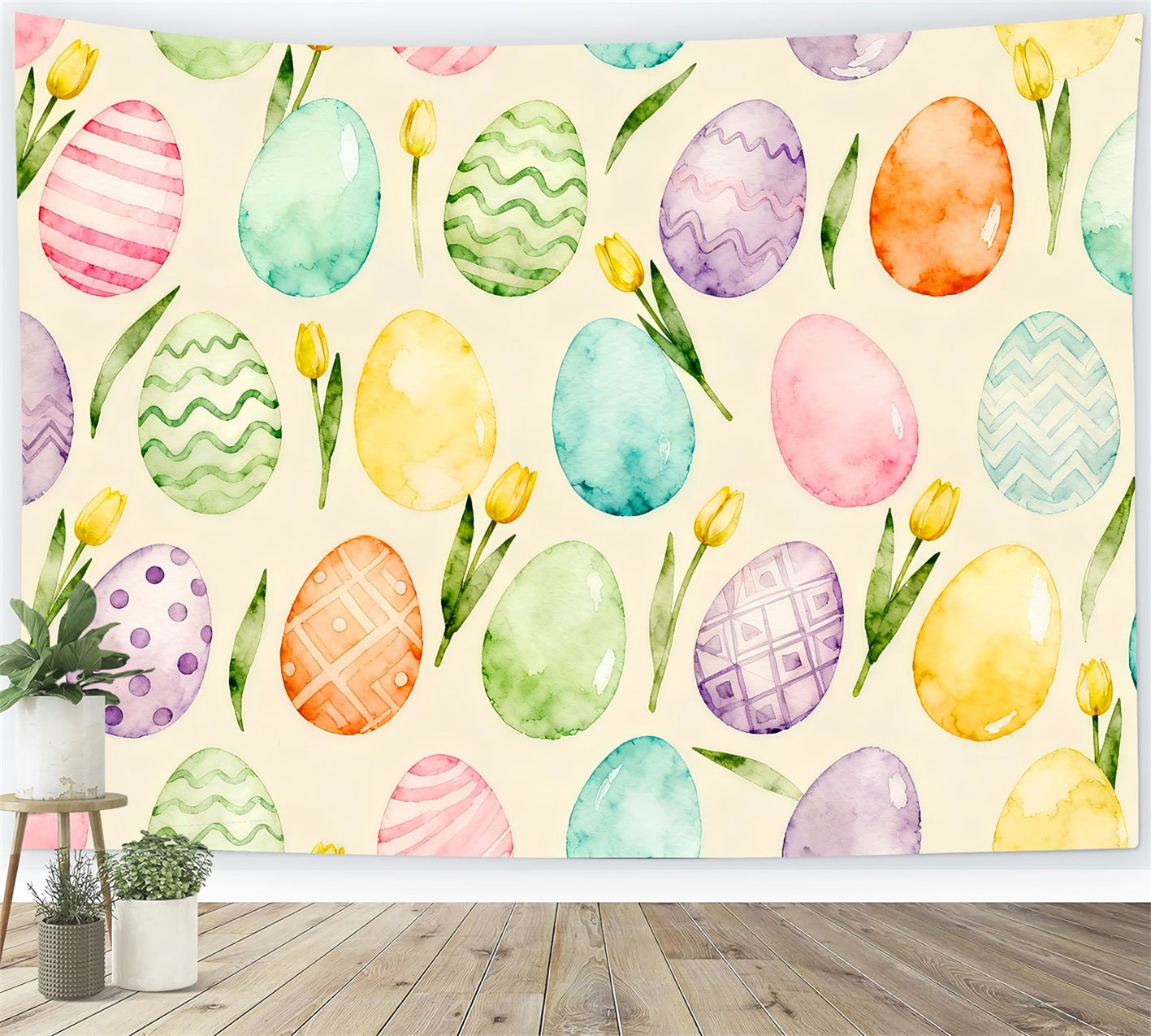 Egg Backdrop Watercolor Pastel Tulip Pattern Easter Backdrop UK LXX61-92