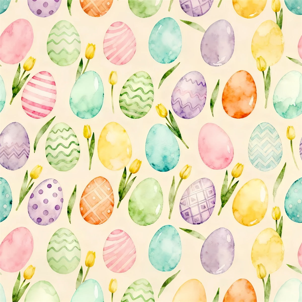 Egg Backdrop Watercolor Pastel Tulip Pattern Easter Backdrop UK LXX61-92