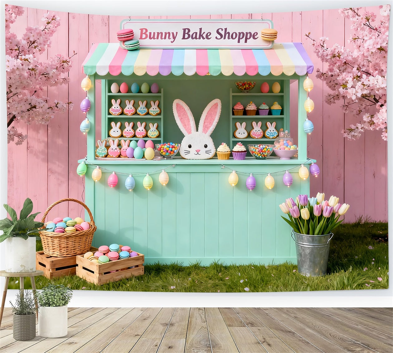 Bunny Backdrop Bake Shoppe Dessert Stall Easter Photo Backdrop UK LXX61-93