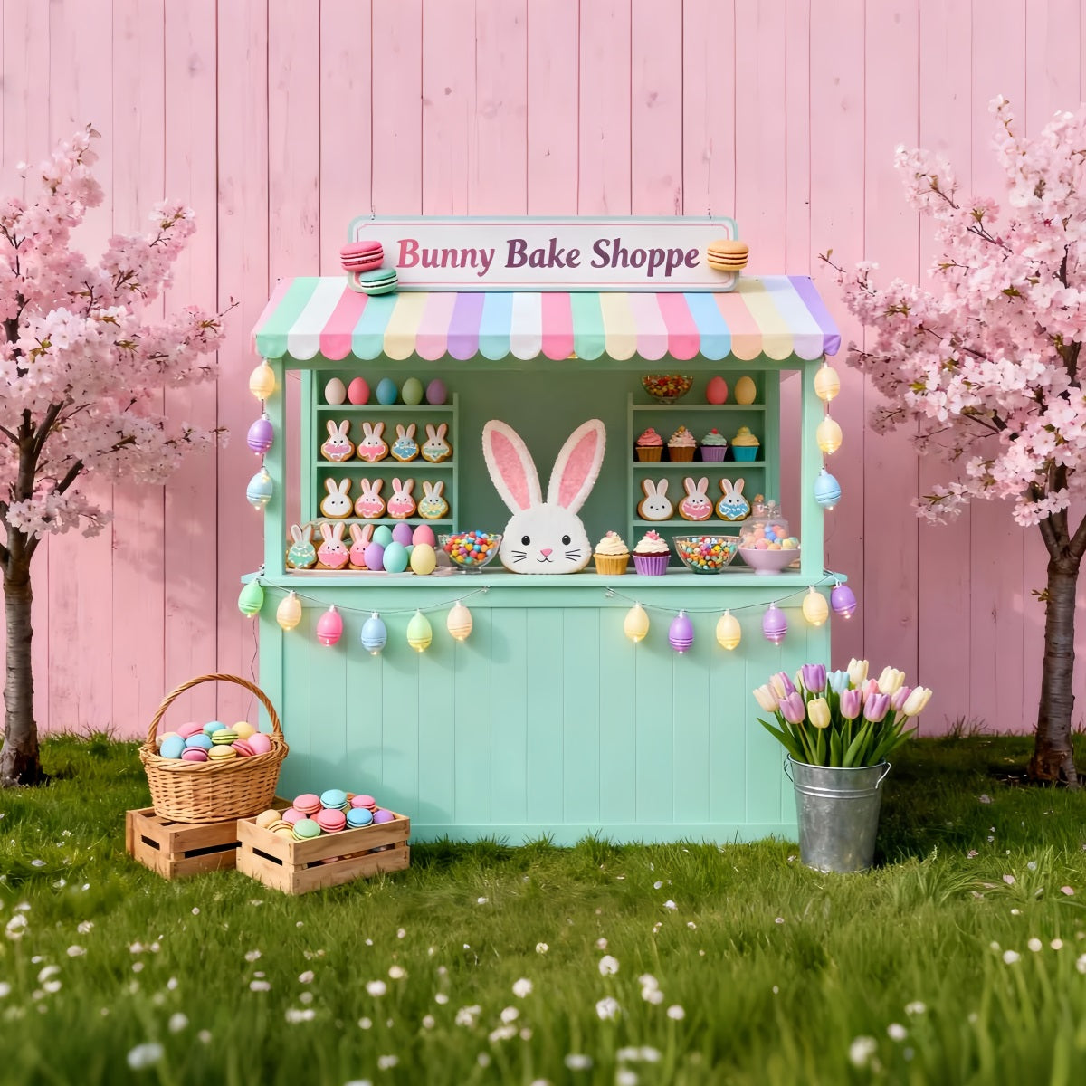 Bunny Backdrop Bake Shoppe Dessert Stall Easter Photo Backdrop UK LXX61-93