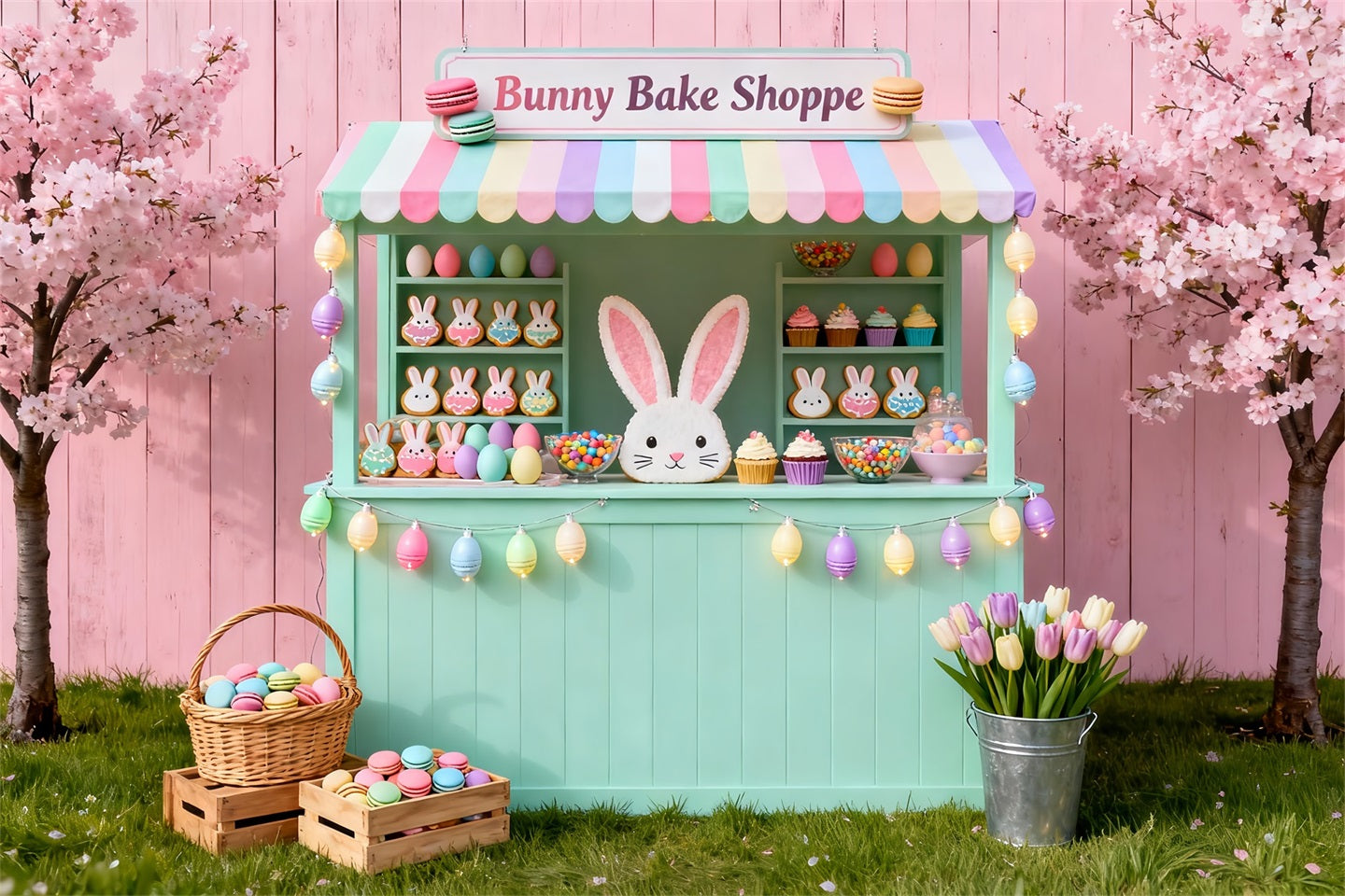 Bunny Backdrop Bake Shoppe Dessert Stall Easter Photo Backdrop UK LXX61-93