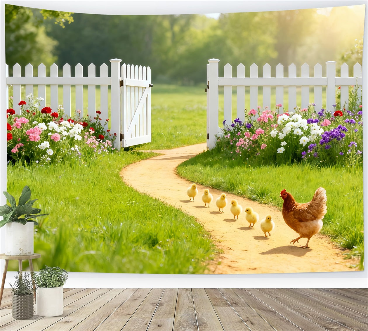 Baby Chick Backdrop Sunny Garden Wildflower Bouquet Easter Backdrop Ideas UK LXX61-95